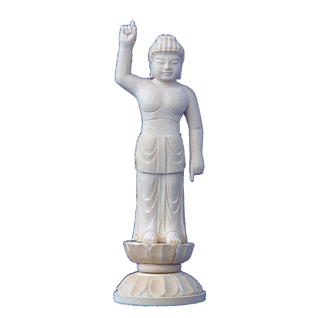 木彫仏像　釈迦誕生仏立像身丈3.0寸桧木　ヒノキ