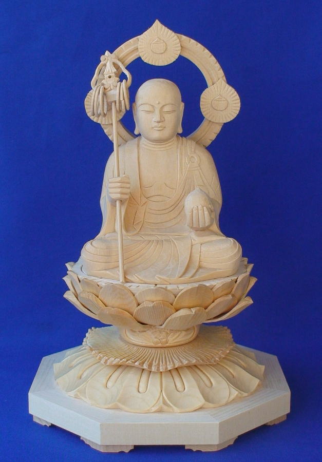 木彫仏像 地蔵菩薩座像円光背八角台桧木　　　ひのき　