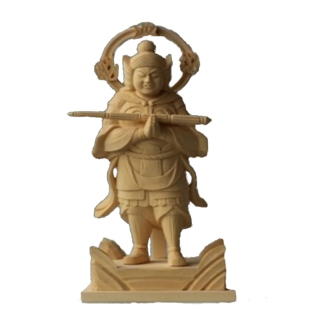 木彫仏像/韋駄天6.0寸立像桧木 ヒノキ 仏像
