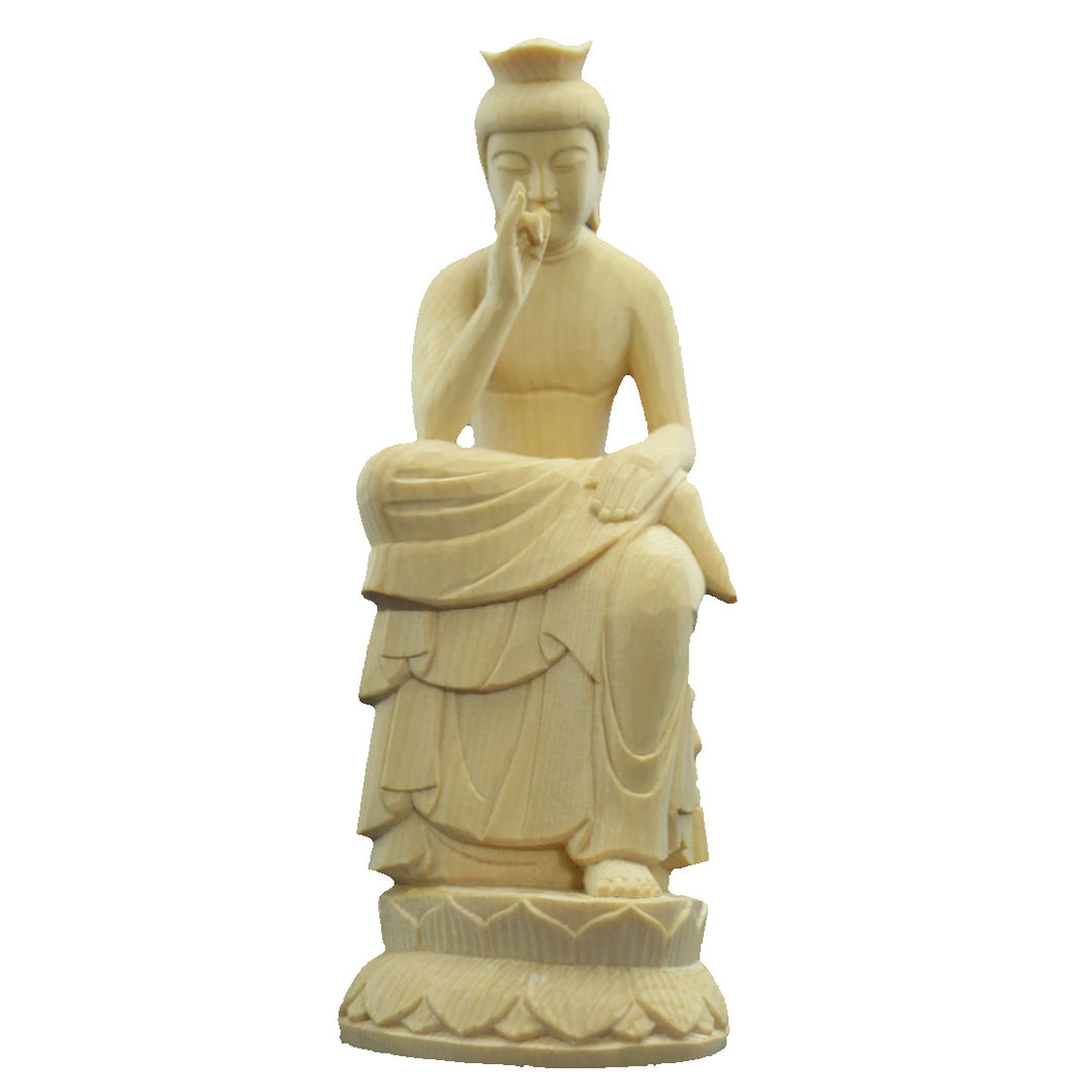 木彫仏像 弥勒菩薩半跏像19cm桧木 ヒノキ　ひのき 1（受注生産）