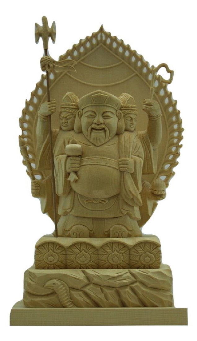 木彫仏像  三面大黒天 身丈3.0寸 桧木 ヒノキ　(受注生産）